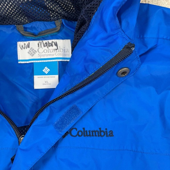 Columbia XL Omni-Tech Rain Jacket Blue Hooded Waterproof Shell Zip Up - Picture 3 of 12